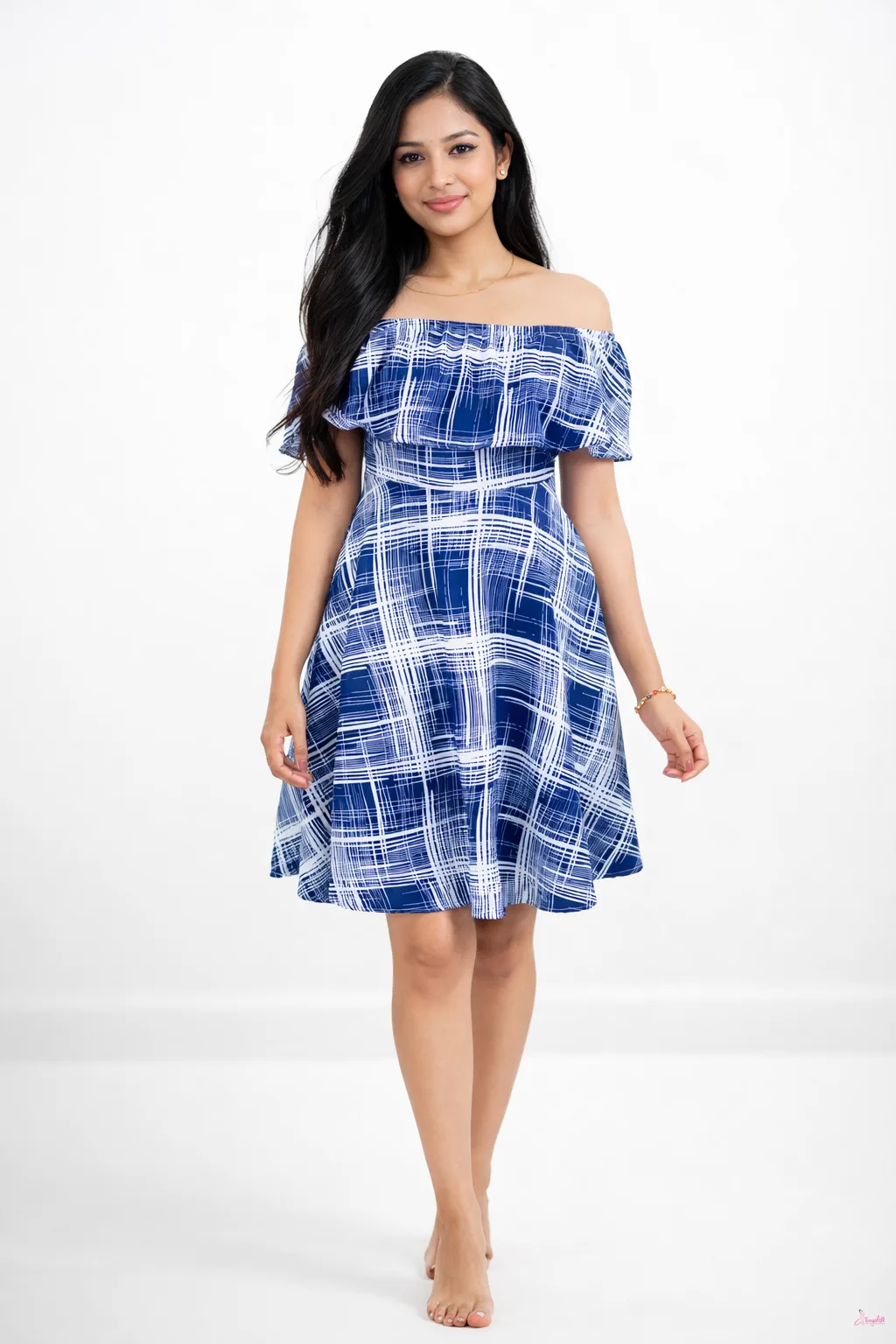 Teen Chic Plaid Off-Shoulder Dress