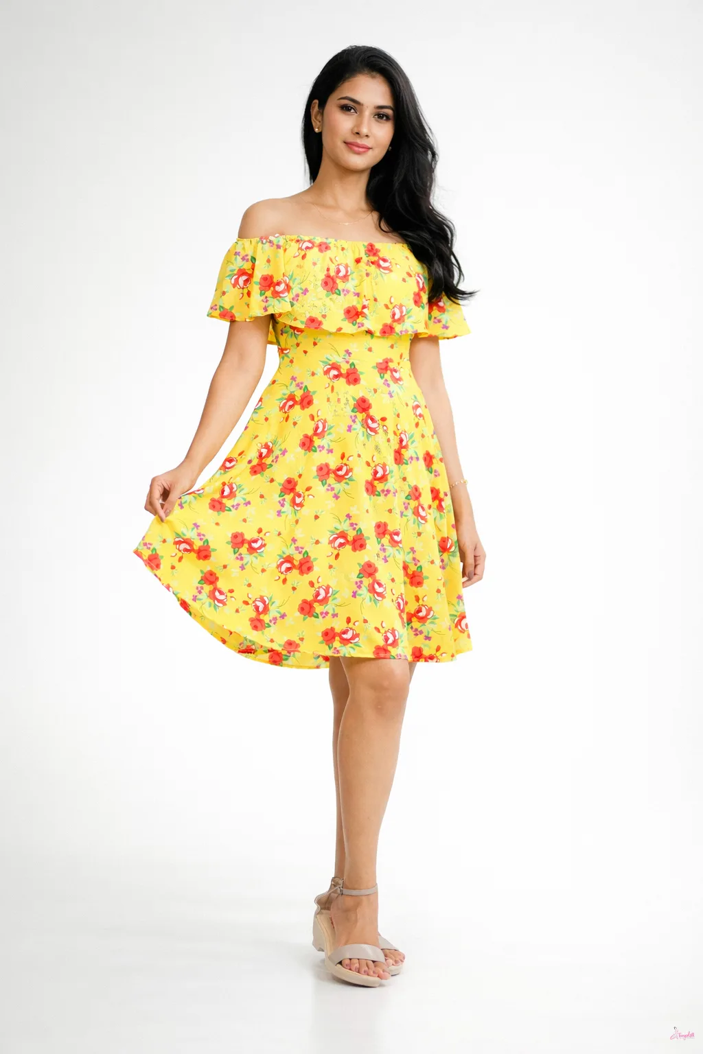 Teen Chic Plaid Off-Shoulder yellow Dress