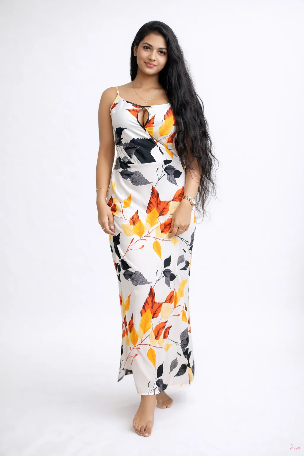 Soft Bloom Maxi Orange Dress