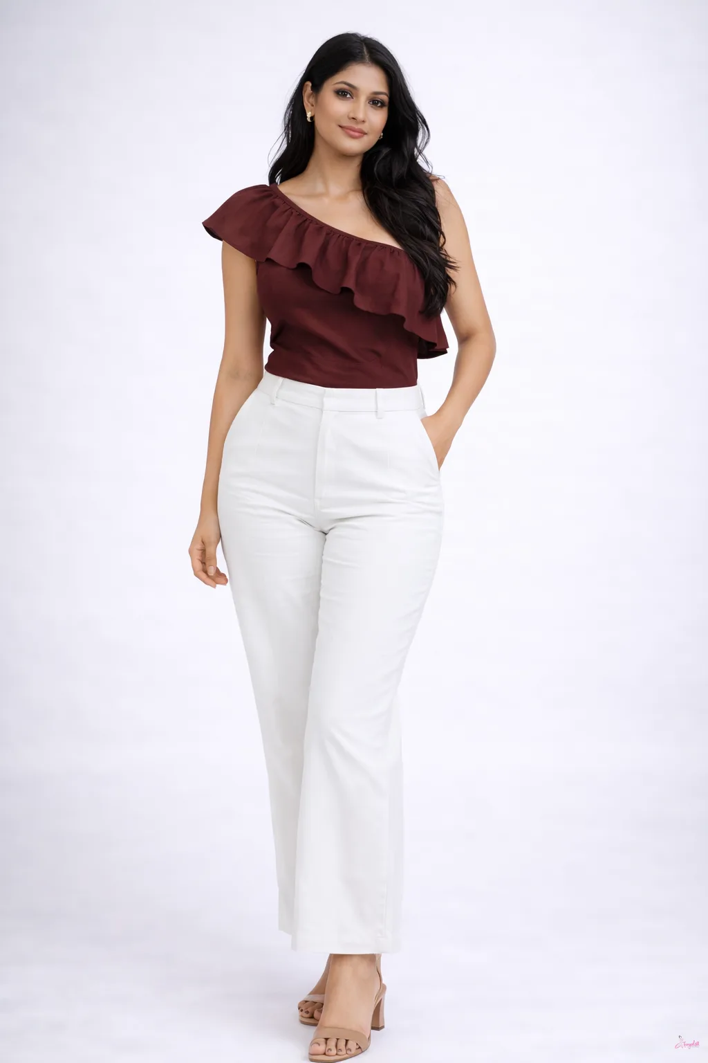 Serene Slate One-Shoulder Blouse