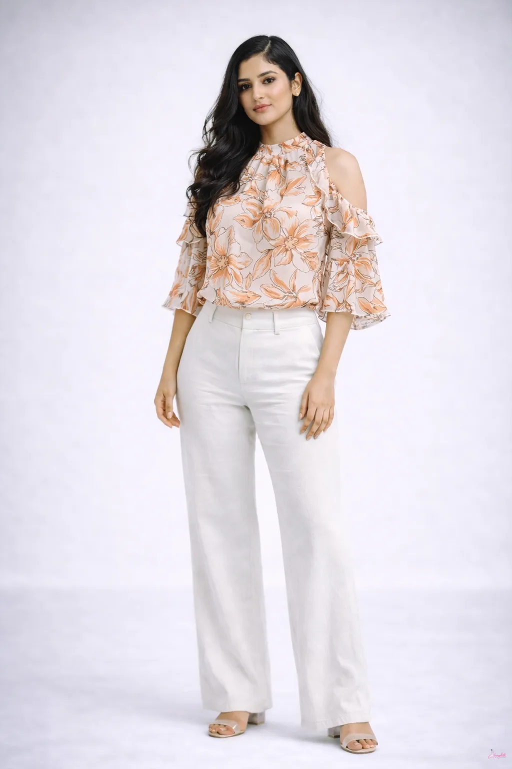 Soft Petal Cold-Shoulder Blouse
